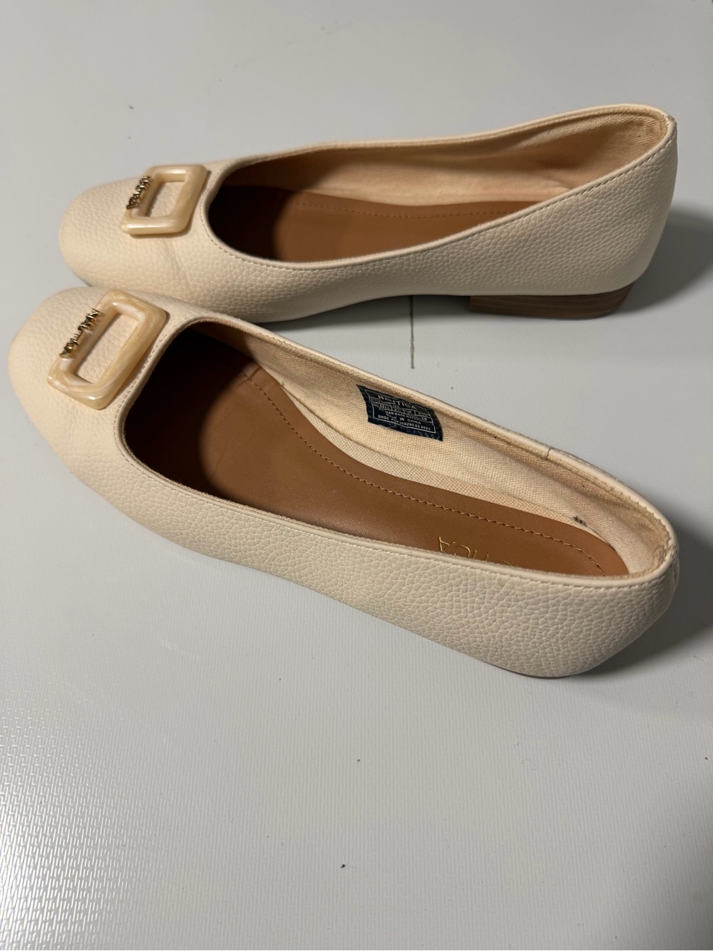 Nautica Cream Textured Square-Toe Ballet Flats with Buckle Accent
